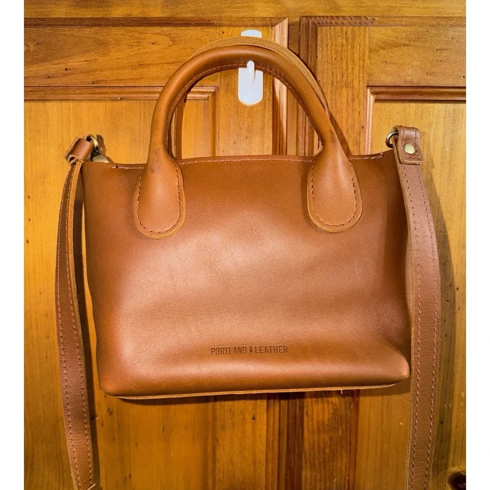 Portland Leather Goods Raindrop Crossbody Bag Purse Honey Small Brown Top Handle - Picture 6 of 16